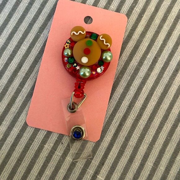 Mickey Mouse Baked Goods Christmas Clip On Badge Reel Handmade New - Picture 2 of 2